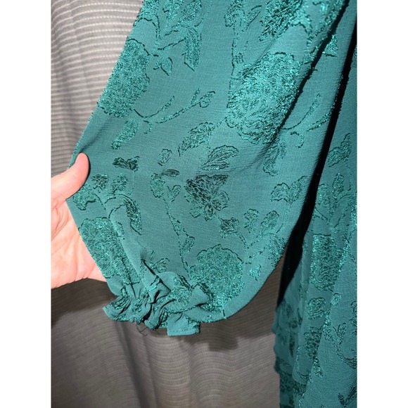 Arula Ellenie-P Green Floral Burnout Smocked Tiered Mini Dress Womens A 1X 14 G2 - Picture 6 of 9